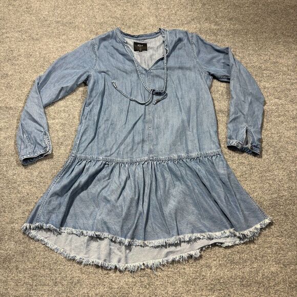 Rails Dress Mel Womens Small Blue Chambray Denim Distressed Hem Mini Boho - Picture 1 of 11